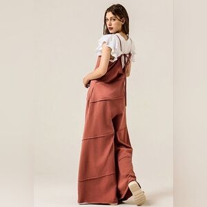125 | Terra Cotta Wide Leg Raw-Edge Jumpsuit